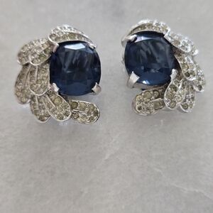 Vintage JOMAZ (Joseph Mazer) clip-on earrings, Faux Saphire And Crystal